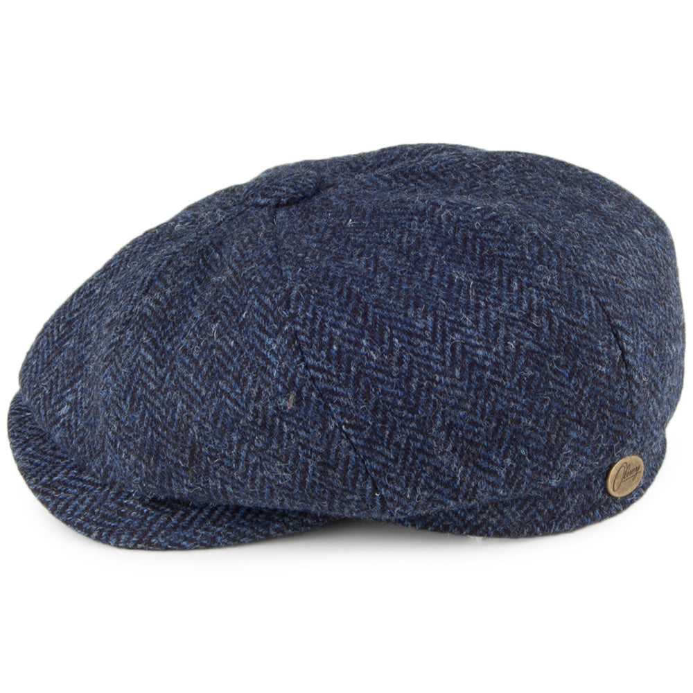 Casquette Gavroche en HARRIS TWEED à Chevrons bleu marine OLNEY