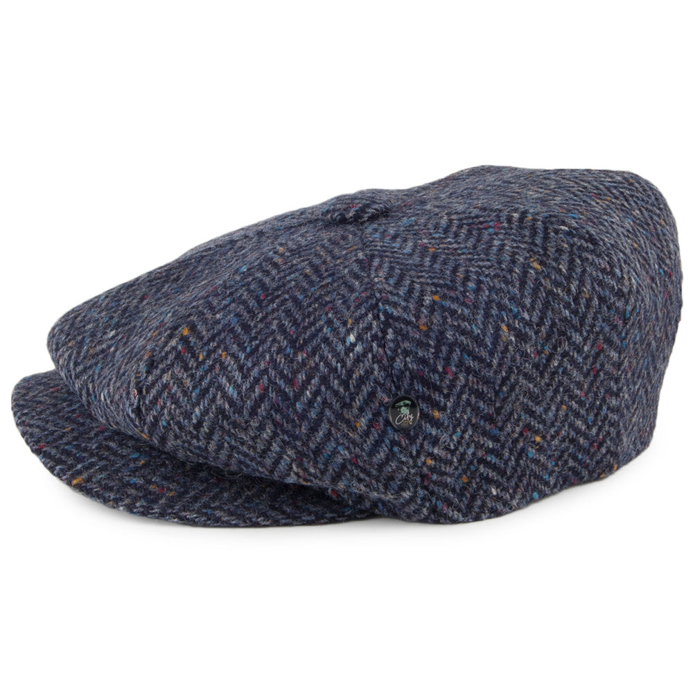 Casquette Gavroche en Tweed du Donegal à Chevrons bleu-bleu marine CITY SPORT