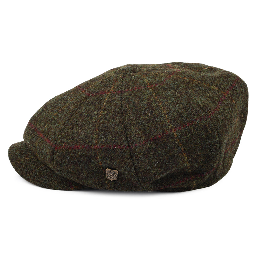 Casquette Gavroche en HARRIS TWEED à Carreaux Carloway olive FAILSWORTH