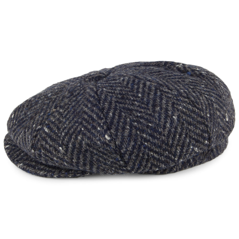 Casquette Gavroche en Tweed du Donegal à Chevrons Mayo bleu marine-gris FAILSWORTH