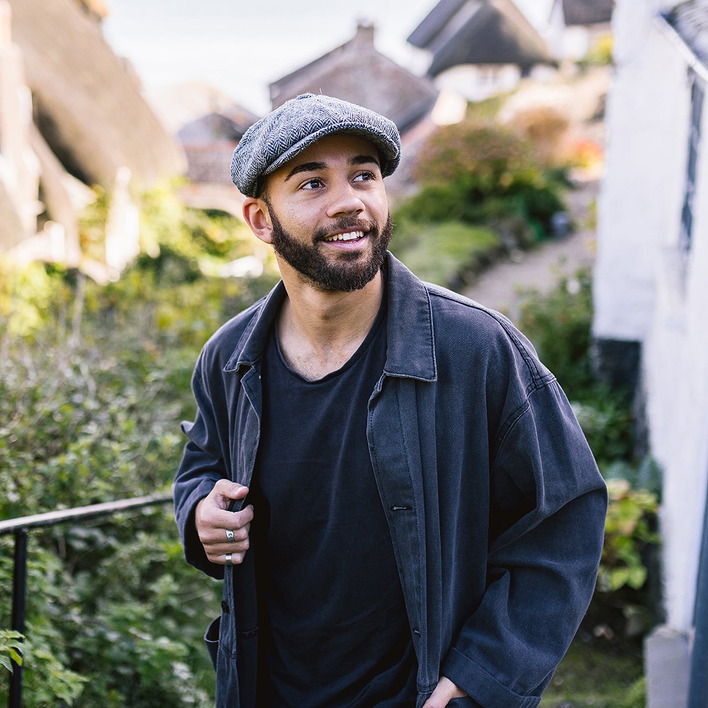 Casquette Gavroche en HARRIS TWEED Castlebay noir-gris JAXON & JAMES