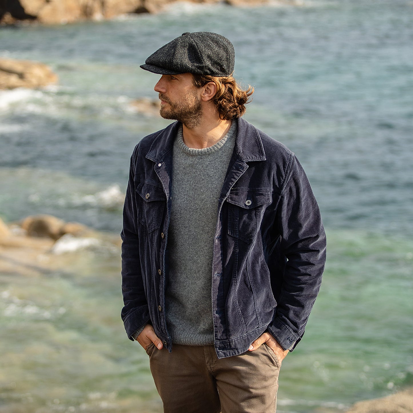 Casquette Gavroche en HARRIS TWEED Taransay noir-anthracite JAXON & JAMES