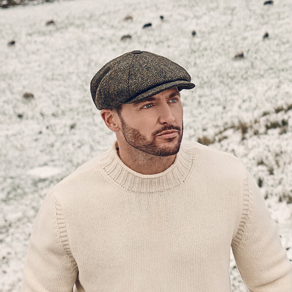 Casquette Gavroche en HARRIS TWEED Carloway olive FAILSWORTH