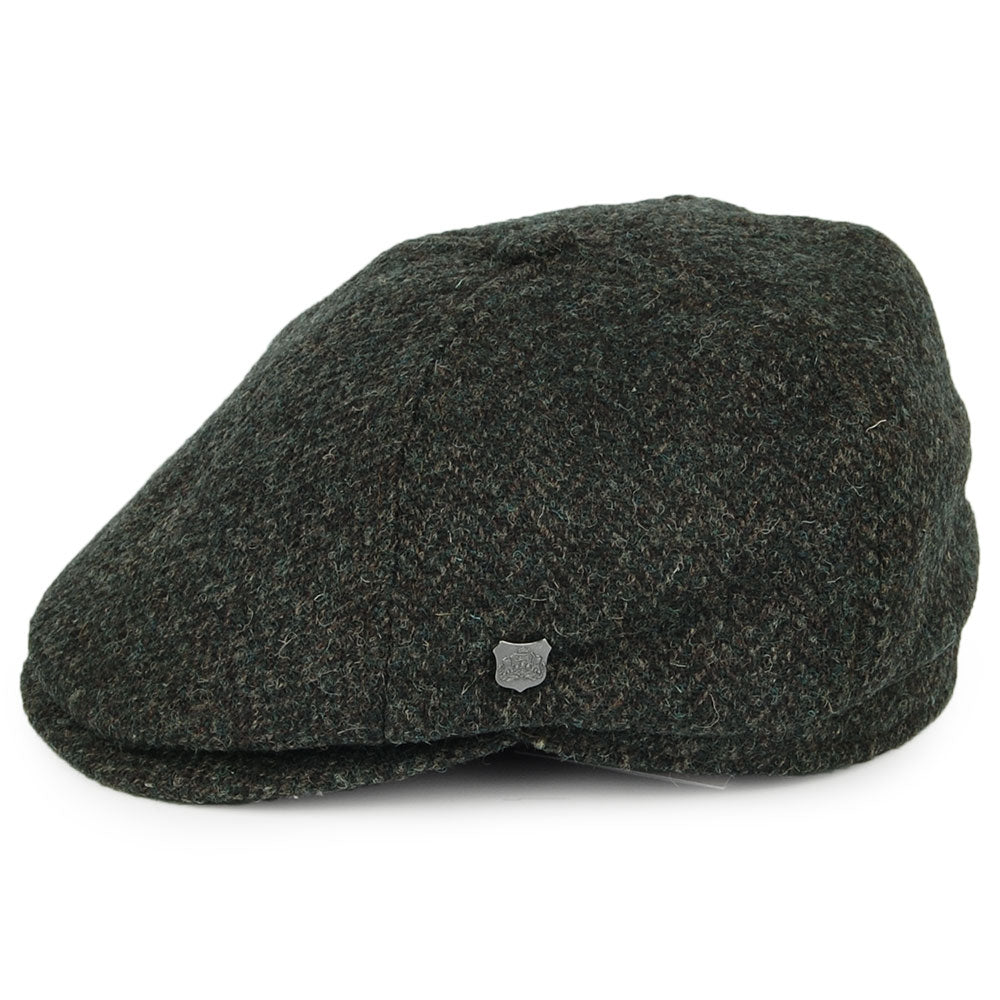 Casquette Gavroche en HARRIS TWEED à Chevrons Hudson olive FAILSWORTH