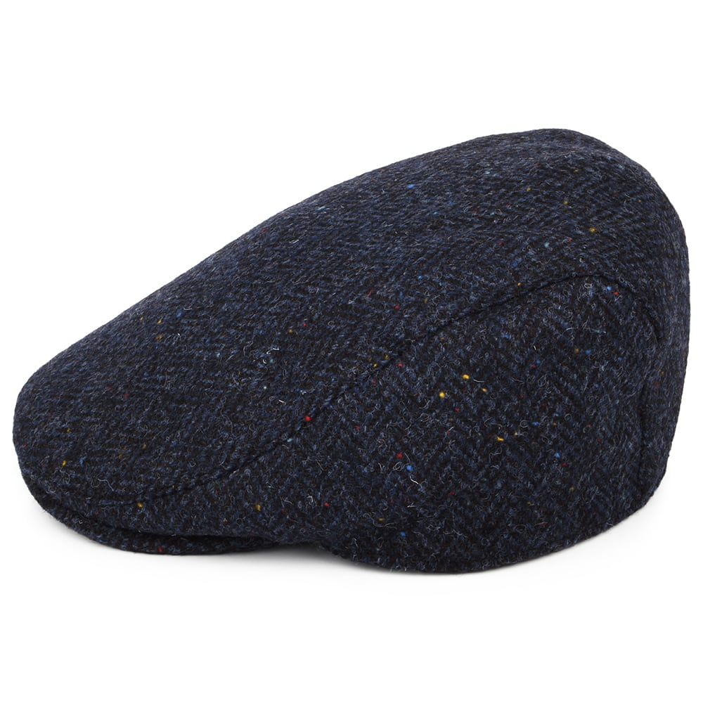 Casquette Plate en HARRIS TWEED à Protège-Oreilles Oban bleu marine FAILSWORTH