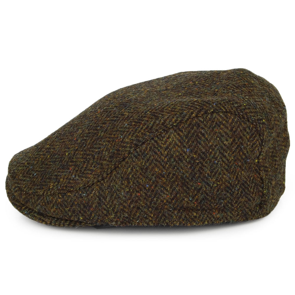 Casquette Plate en HARRIS TWEED à Protège-Oreilles Oban olive FAILSWORTH