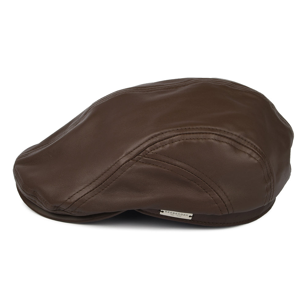Casquette Plate en Cuir marron SEEBERGER