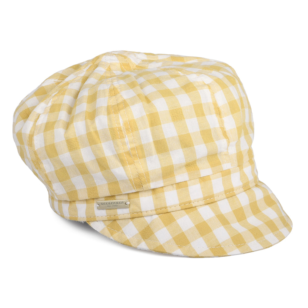 Casquette Gavroche en Coton à Carreaux jaune-blanc SEEBERGER