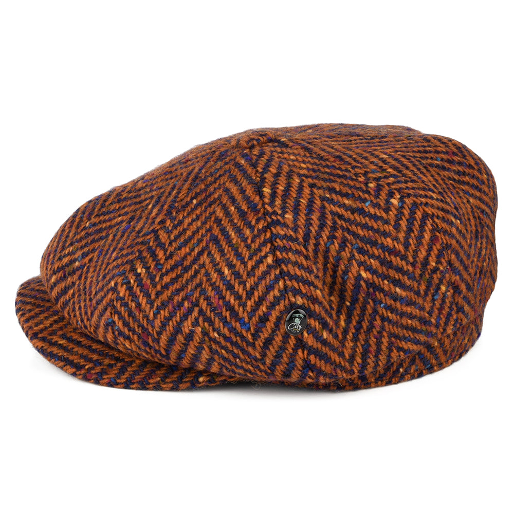 Casquette Gavroche en Tweed du Donegal à Chevrons Calotte Profonde rouille-bleu CITY SPORT