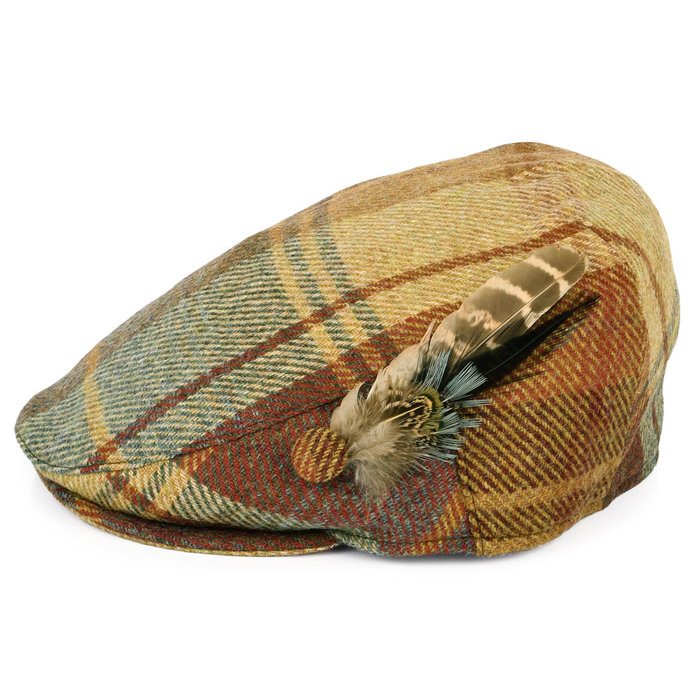 Casquette Plate en Laine Britannique Tartan Plume moutarde-marron-vin FAILSWORTH