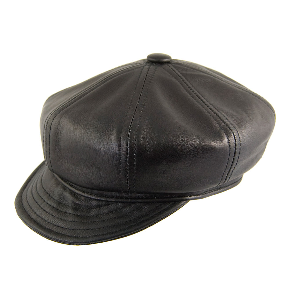 Casquette Gavroche en Cuir d'Agneau noir NEW YORK HAT CO.