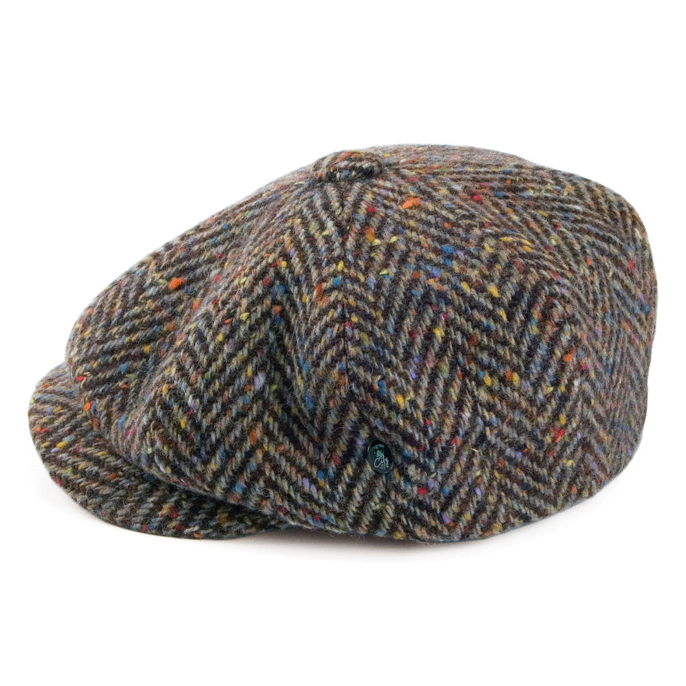 Casquette Gavroche en Tweed du Donegal à Chevrons marron-beige sable CITY SPORT