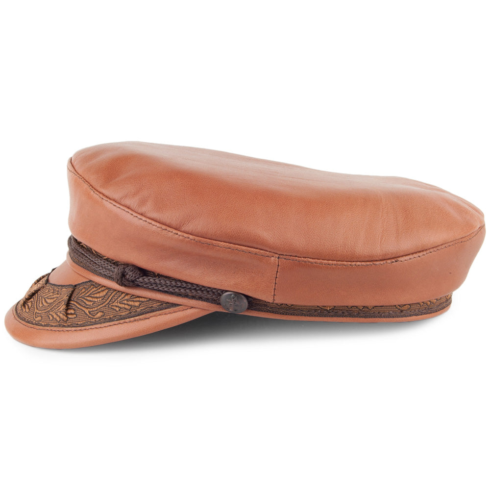 Casquette de Marin Grec en cuir marron clair JAXON & JAMES