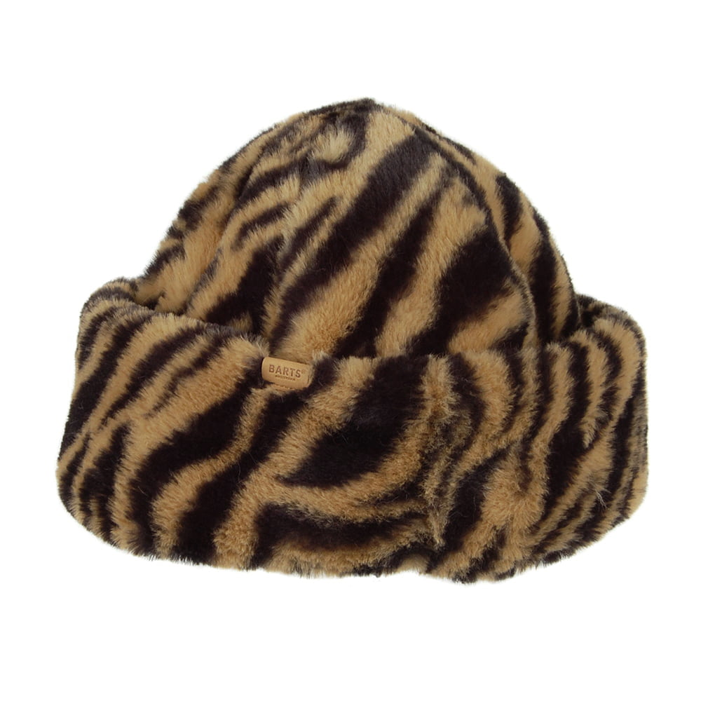 Chapeau Hiver en Fausse Fourrure Tigre Cherrybush beige sable-noir BARTS