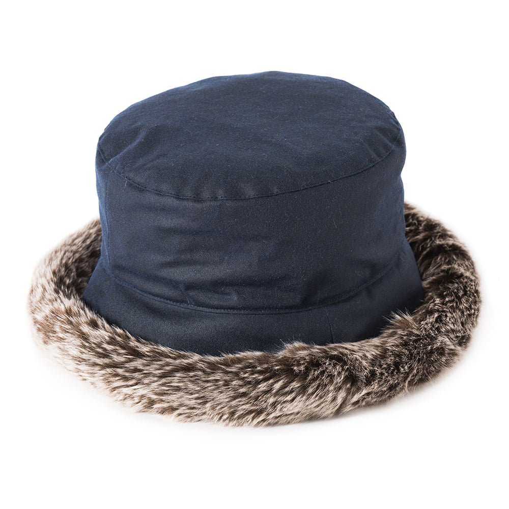 Chapeau Bob en Coton Ciré Rebord en Fausse Fourrure Classic bleu marine FAILSWORTH