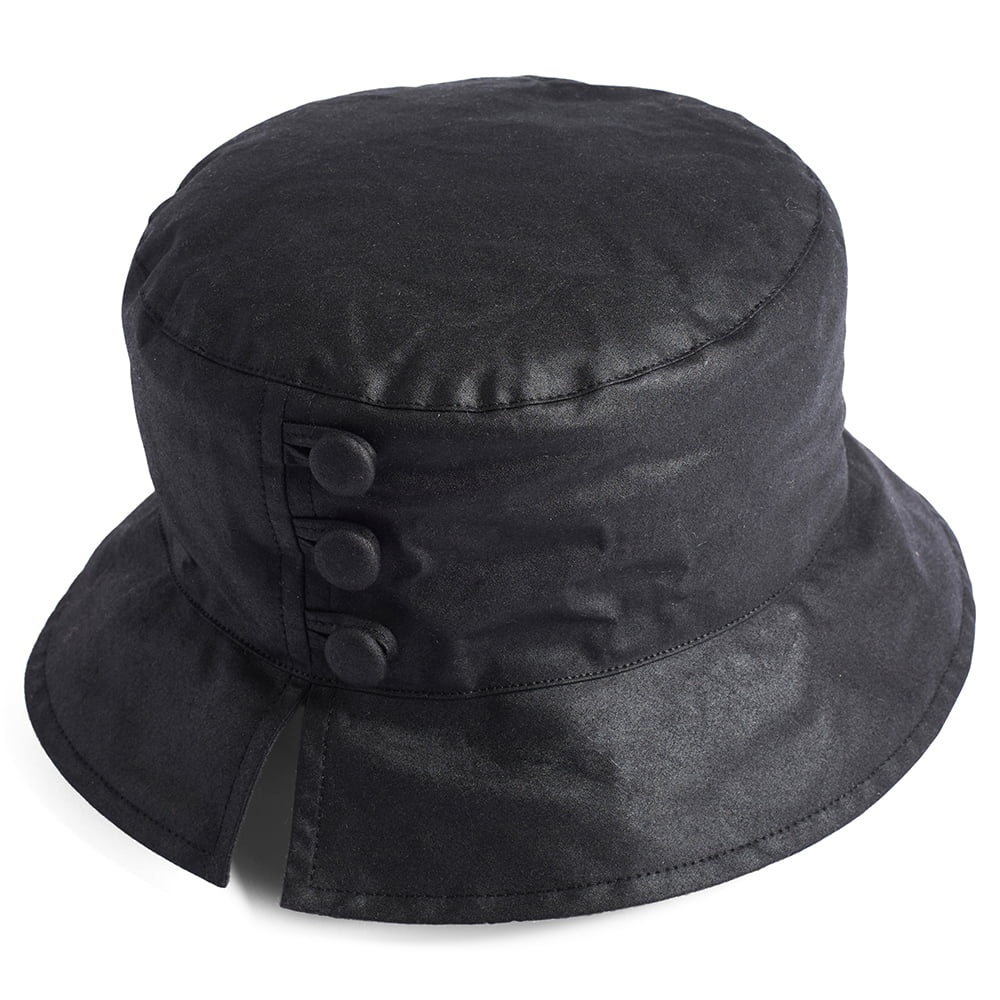 Chapeau Bob de Pluie en Coton Ciré Olivia noir FAILSWORTH
