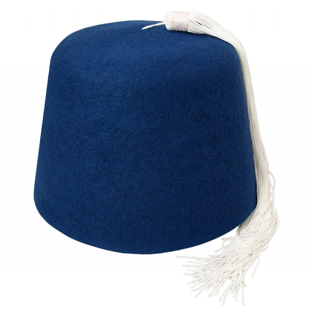 Chapeau Fez bleu avec Houppe blanche VILLAGE HATS