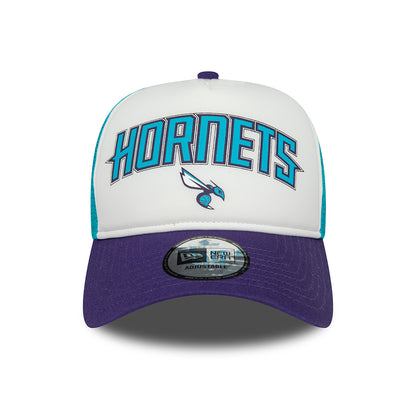 Casquette Trucker NBA Retro A-Frame Charlotte Hornets blanc-violet-bleu sarcelle NEW ERA