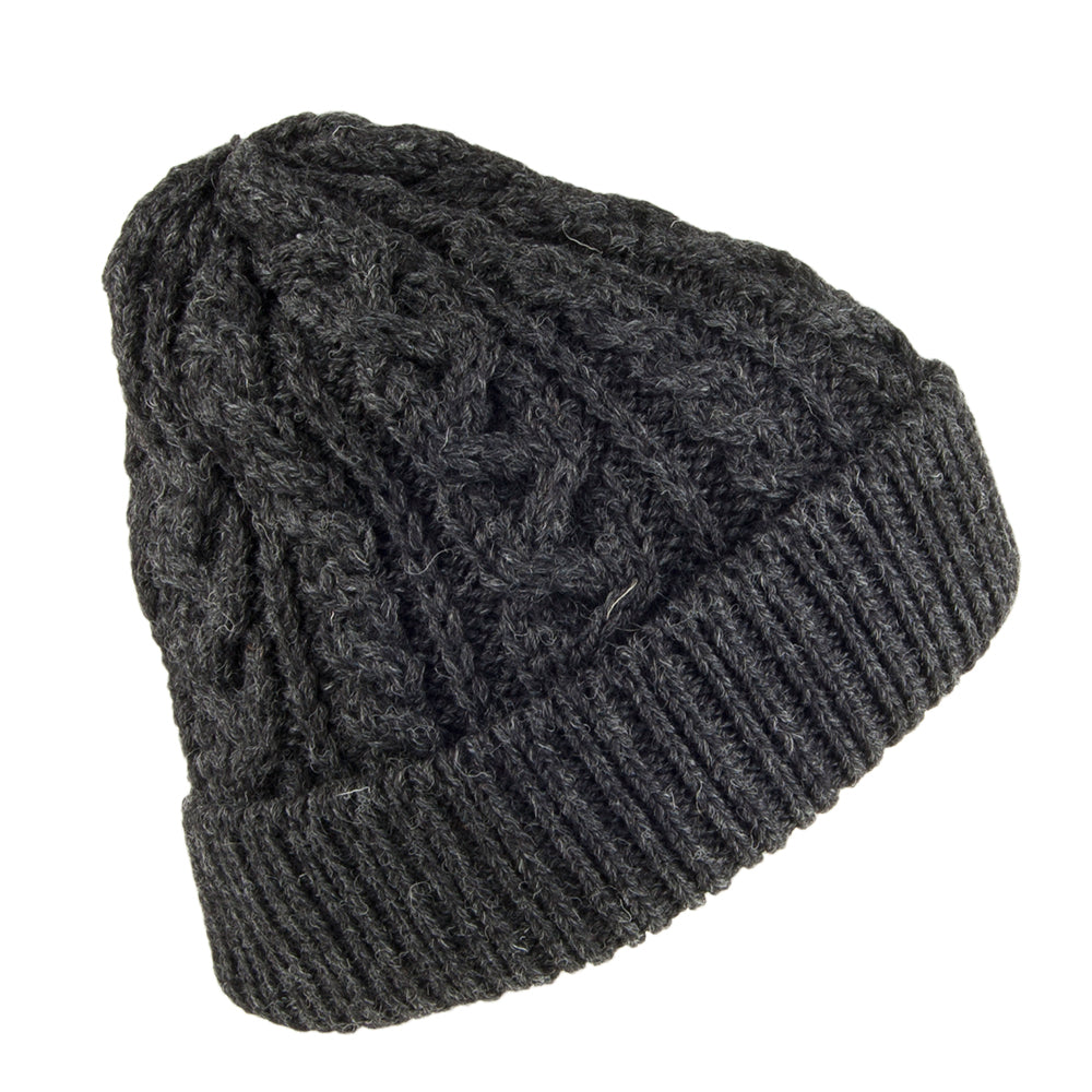 Bonnet en Laine Anglaise à Torsades et Revers anthracite HIGHLAND 2000