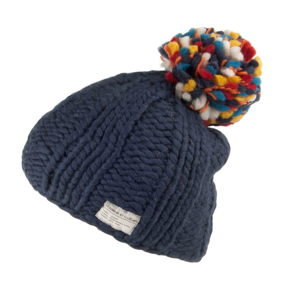 Bonnet à Pompon Multi Pom bleu marine KUSAN