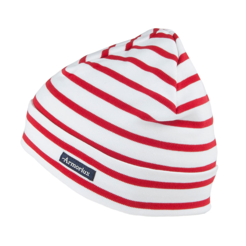 Bonnet en Coton Interlock à Rayures Treguier blanc-rouge ARMOR LUX