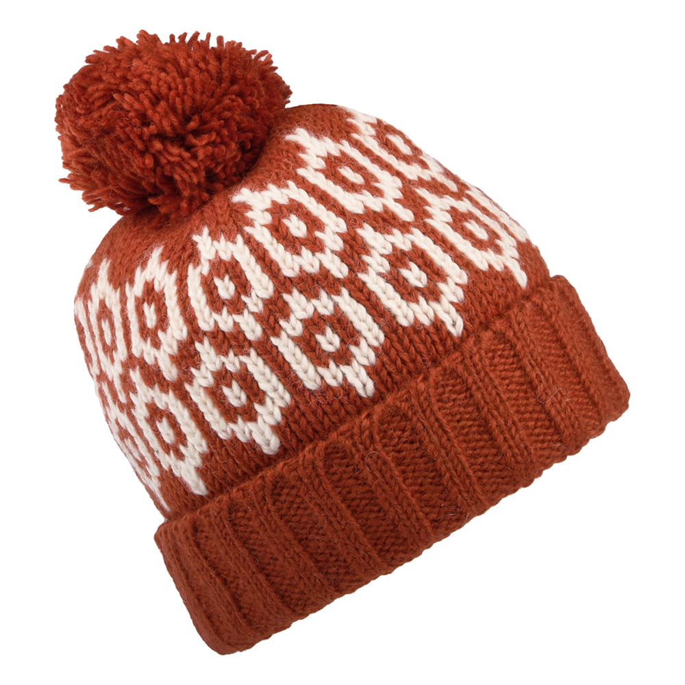 Bonnet à Pompon à Motifs Turn Up rouille KUSAN