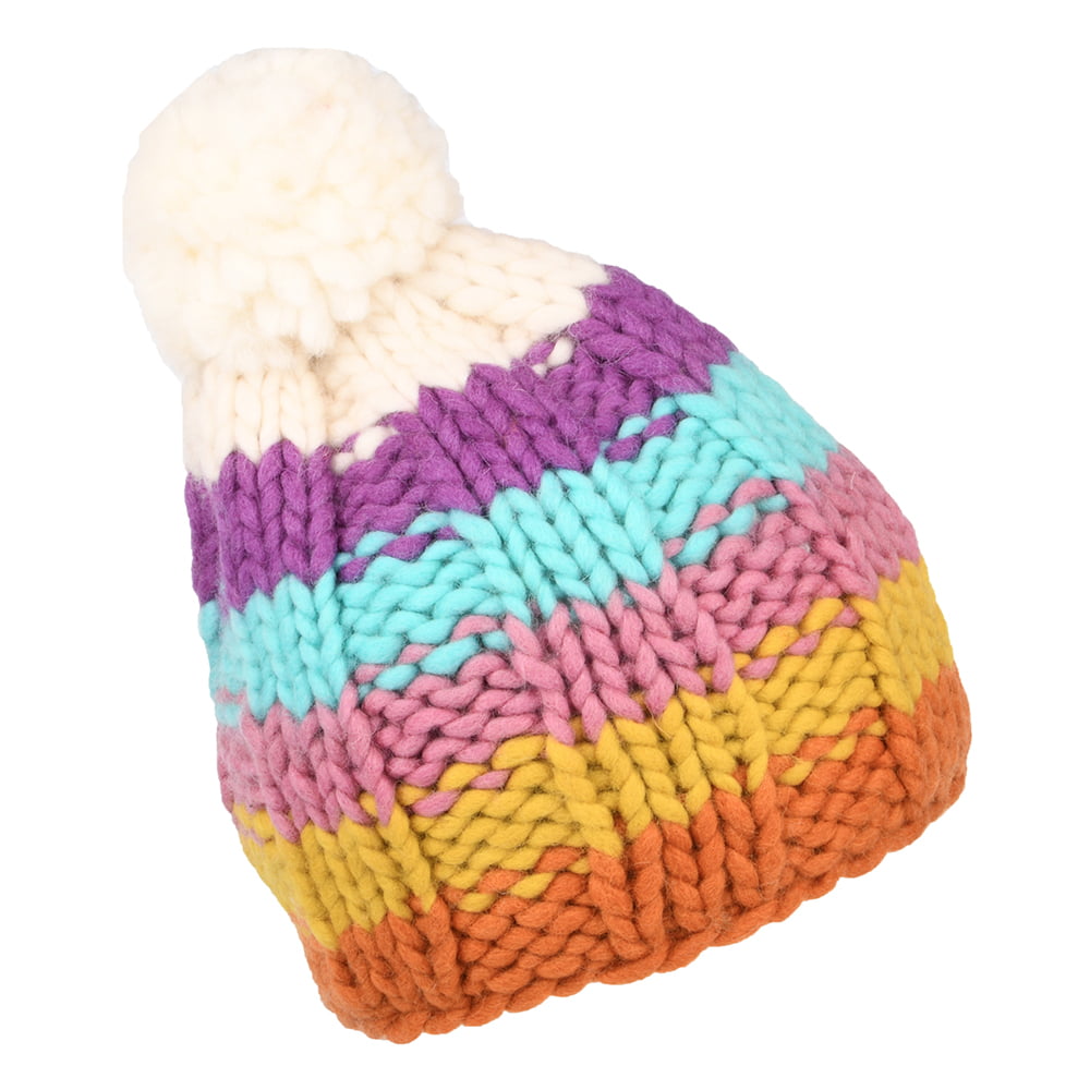 Bonnet à Pompon en Laine Point de Riz Arc-en-Ciel crème-multi KUSAN