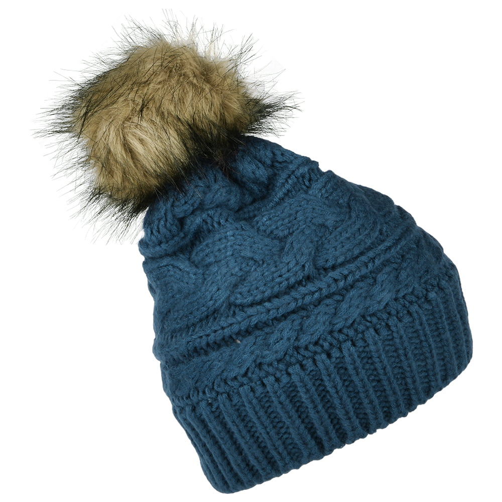 Bonnet à Pompon en Fausse Fourrure Triple Torsades bleu THE NORTH FACE