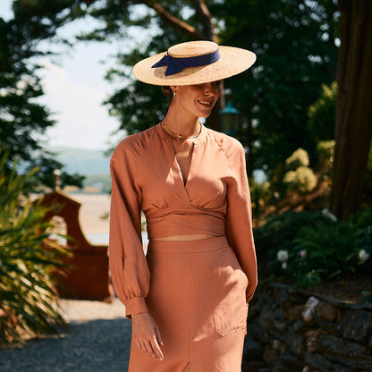 Chapeau Canotier en Paille Pearl naturel-bleu marine FAILSWORTH