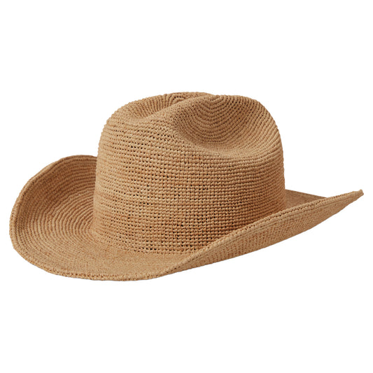 Chapeau de Cowboy en Raphia Crocheté Odessa beige sable BRIXTON
