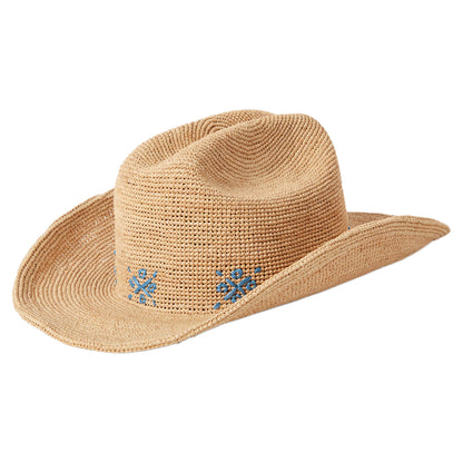 Chapeau de Cowboy en Raphia Crocheté Odessa beige sable-bleu BRIXTON