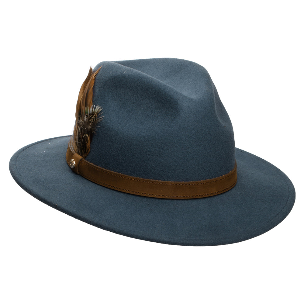 Chapeau Fedora Avec Plumes Hydrofuge en Laine Feutrée bleu ardoise FAILSWORTH