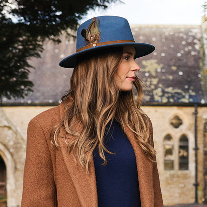 Chapeau Fedora Avec Plumes Hydrofuge en Laine Feutrée bleu ardoise FAILSWORTH