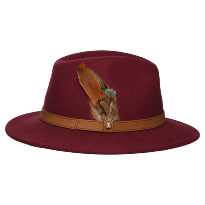 Chapeau Fedora en Laine Feutrée Hydrofuge Avec Plumes bordeaux FAILSWORTH