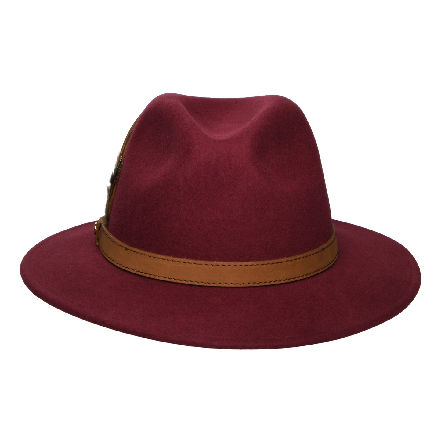 Chapeau Fedora en Laine Feutrée Hydrofuge Avec Plumes bordeaux FAILSWORTH
