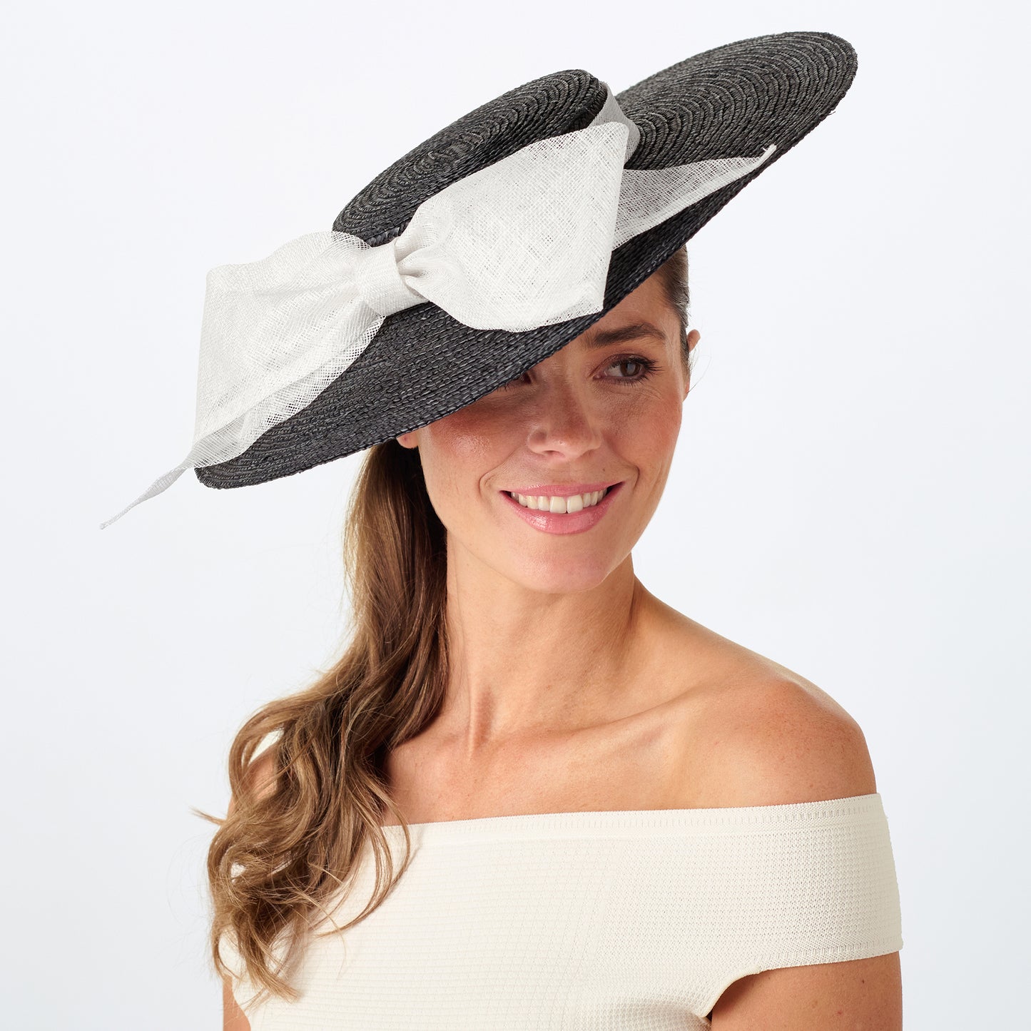Chapeau Canotier en Paille avec Nœud Vivian noir-blanc FAILSWORTH