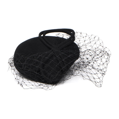 Chapeau Calot en Laine avec Voile Greta noir WHITELEY