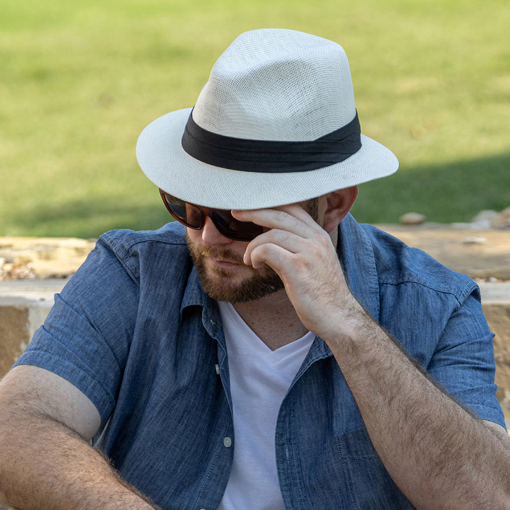 Chapeau Fedora Safari Mat en Paille Toyo ivoire DORFMAN PACIFIC