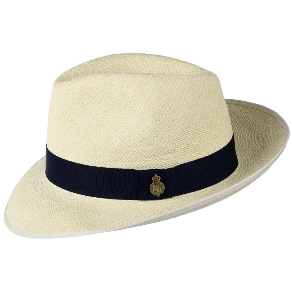 Chapeau Fedora Panama avec Bandeau bleu marine Classic Preset semi-décoloré CHRISTYS