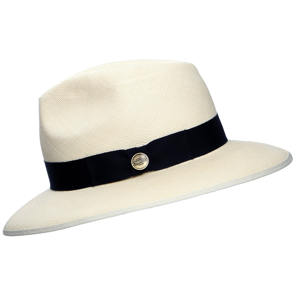 Chapeau Fedora Panama à Bord Baissé Bandeau bleu marine Superfine semi-décoloré CHRISTYS