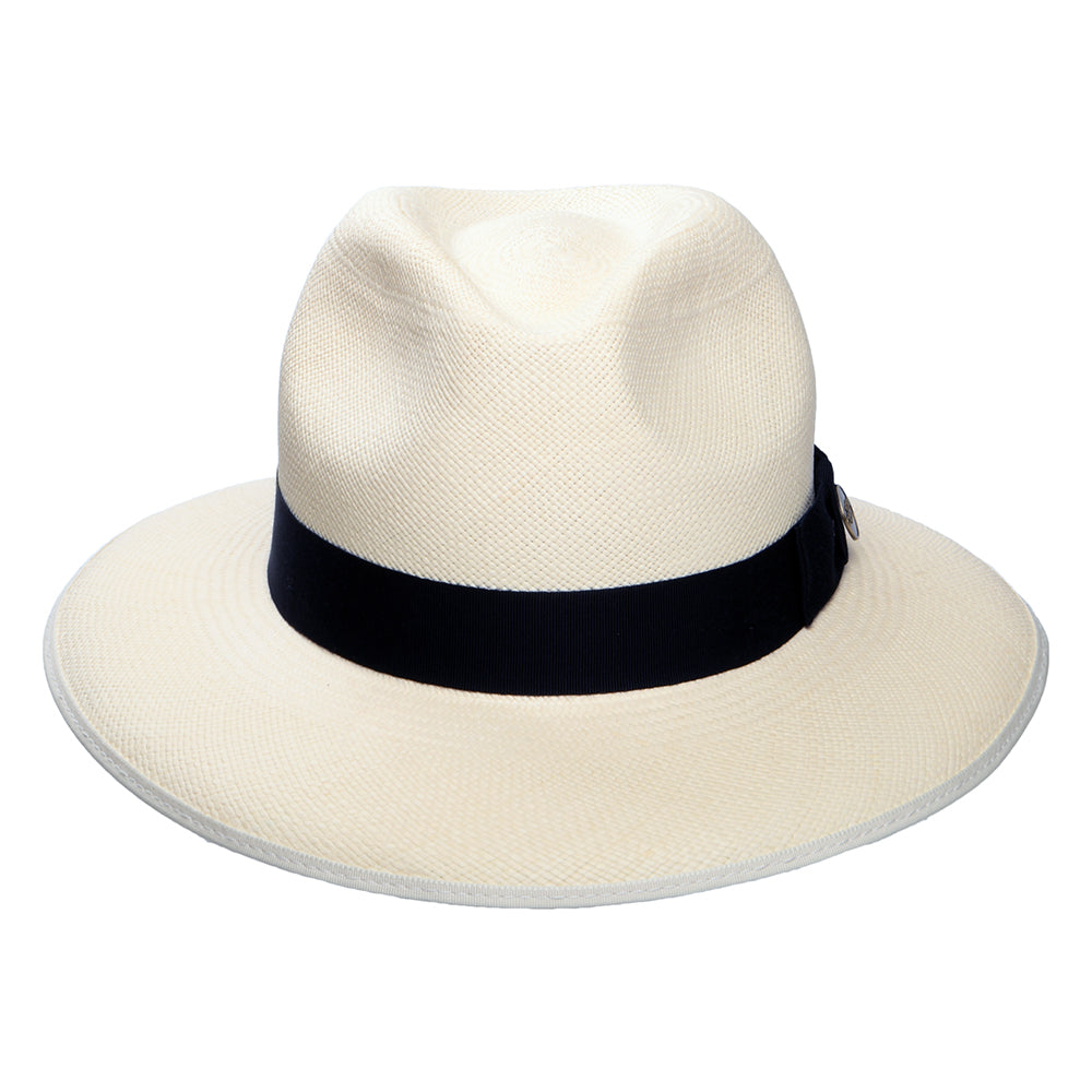 Chapeau Fedora Panama à Bord Baissé Bandeau bleu marine Superfine semi-décoloré CHRISTYS