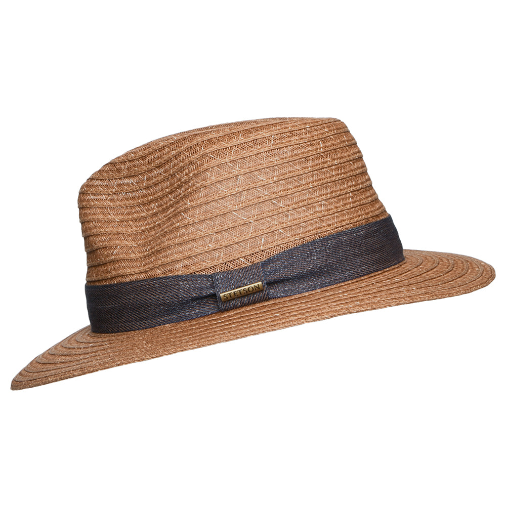 Chapeau Fedora en Paille Toyo Traveller marron clair-bleu STETSON