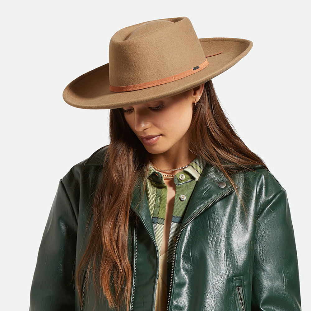 Chapeau Fedora Rancher en Laine Feutrée Convertabrim Brenton marron clair BRIXTON