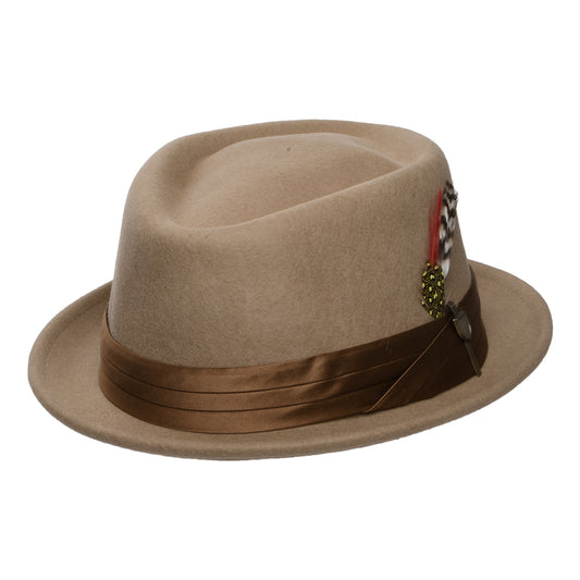Chapeau Pork Pie Stout en Laine Feutrée beige sable BRIXTON