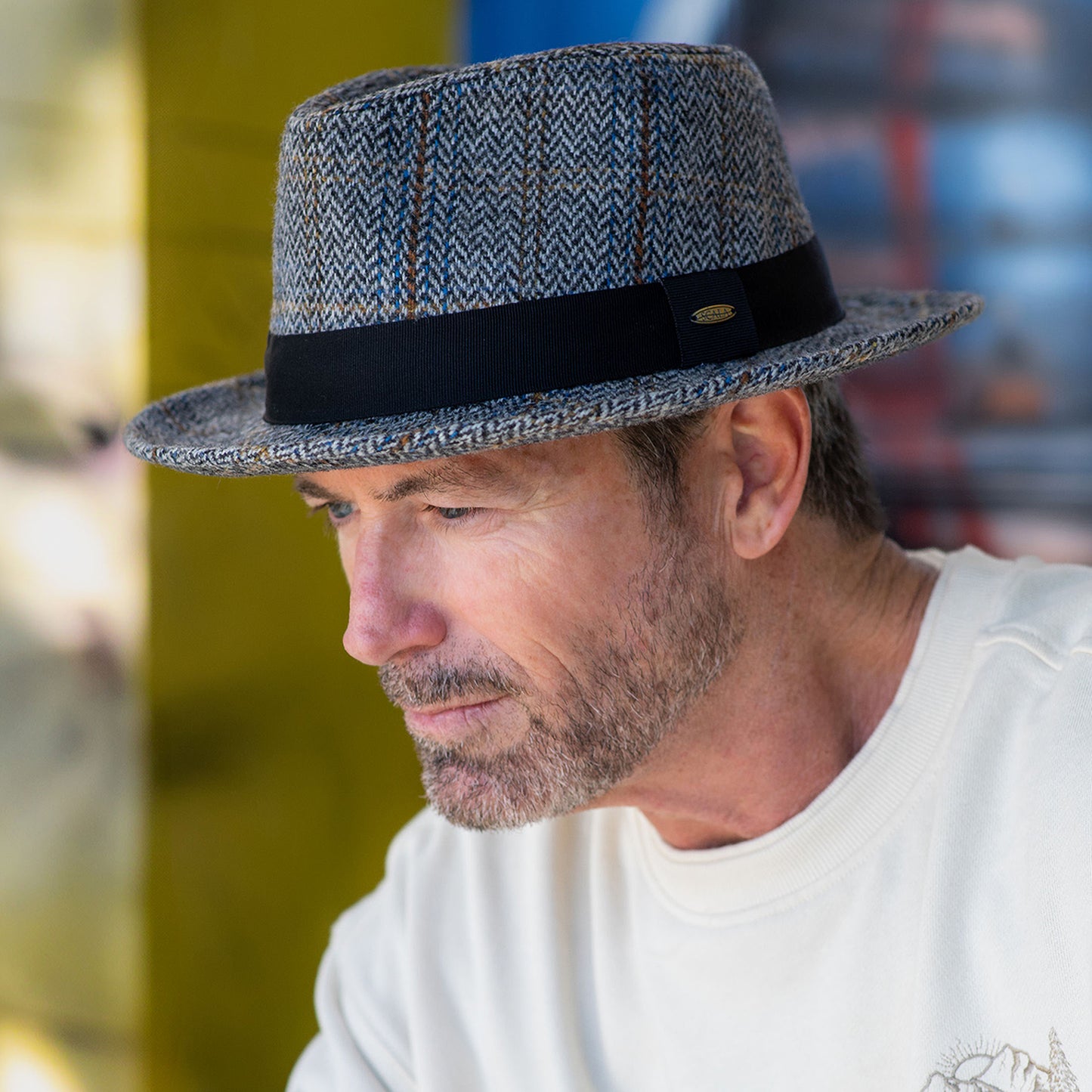 Chapeau Fedora en Laine Mélangée à Chevrons Barry gris SCALA