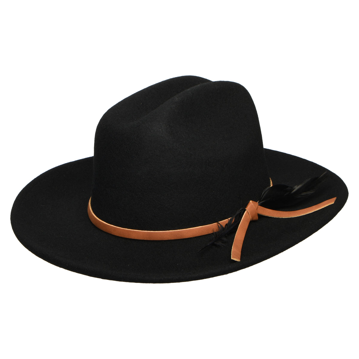 Chapeau de Cowboy en Laine Feutrée avec Plume Adan noir SCALA