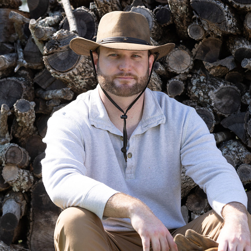 Chapeau Australien en Coton Sergé Vieilli Danum marron DORFMAN PACIFIC