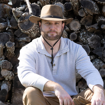 Chapeau Australien en Coton Sergé Vieilli Danum marron DORFMAN PACIFIC