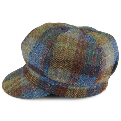 Casquette Gavroche en HARRIS TWEED Gabby bleu-vert FAILSWORTH