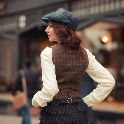 Casquette Gavroche en Tweed du Donegal Chiné Glenborin bleu-noir JAXON & JAMES